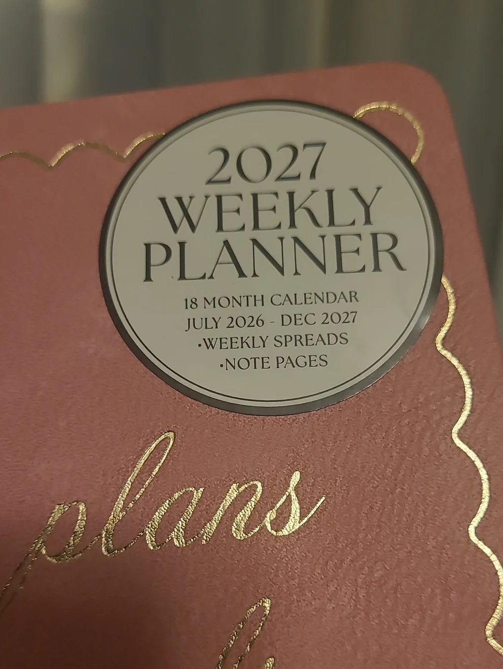 2027 Weekly Planner Pink Faux Leather with Gold Foil